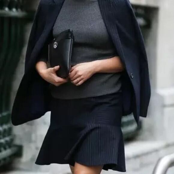 Joie Iveta Skirt Medium Black Pinstripe High Waist Flounce Hem Work Preppy Chic - Picture 4 of 10